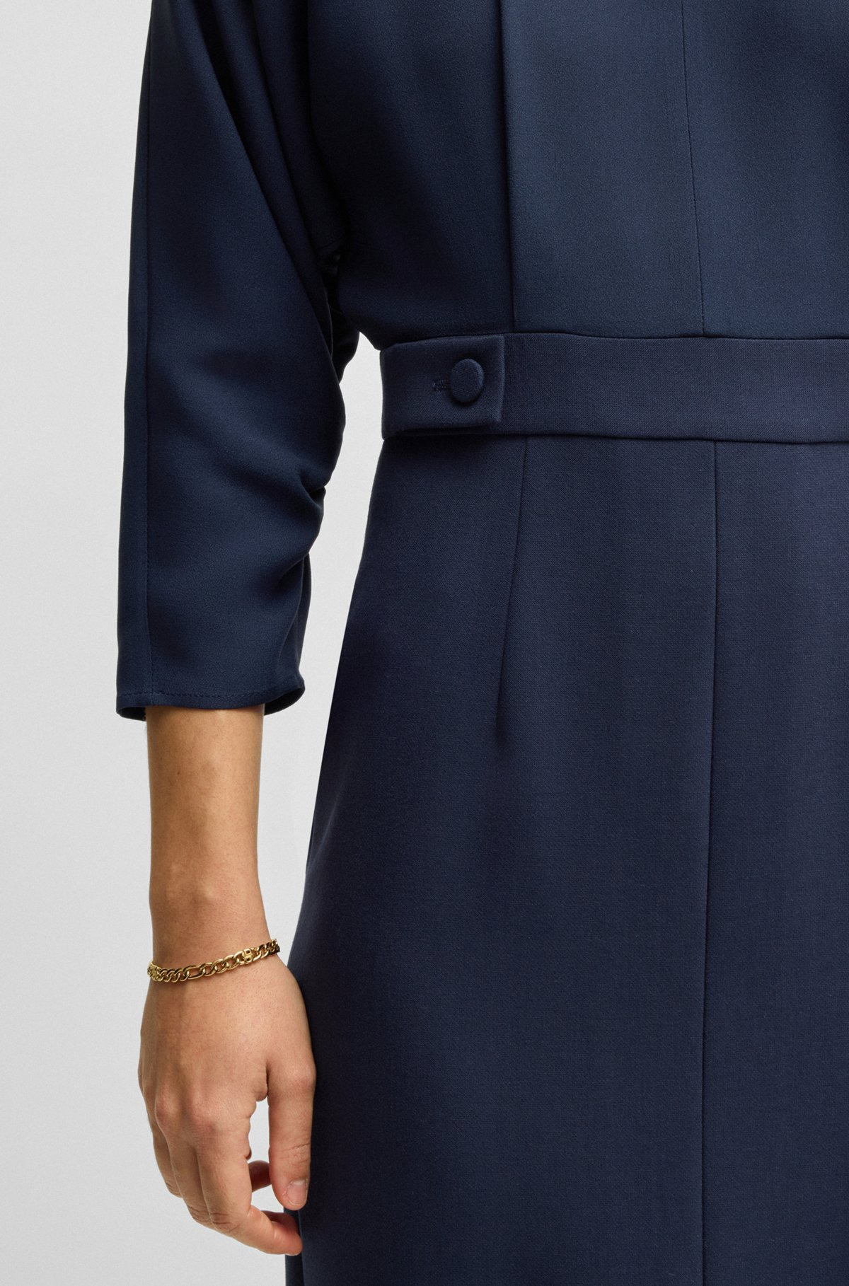 MIXED-MATERIAL DRESS WITH BUTTON-TAB WAIST - 5