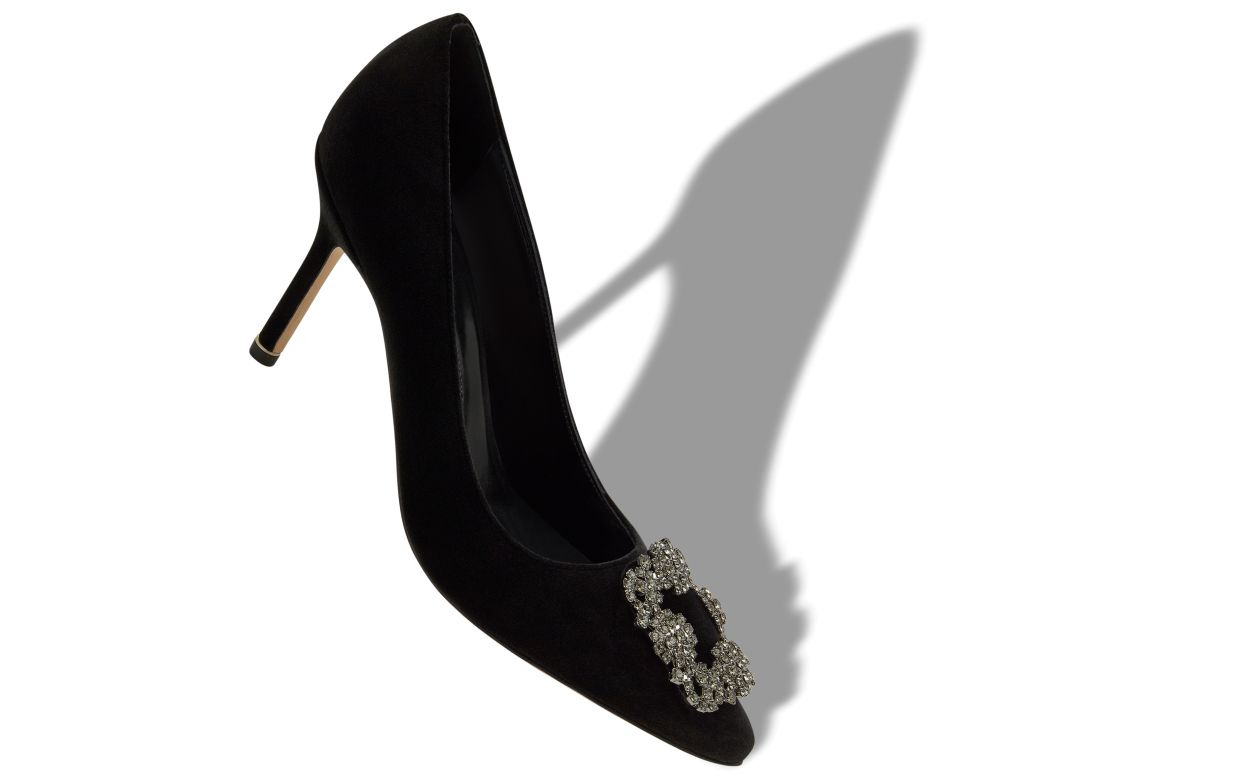 Black Velvet Jewel Buckle Pumps - 2