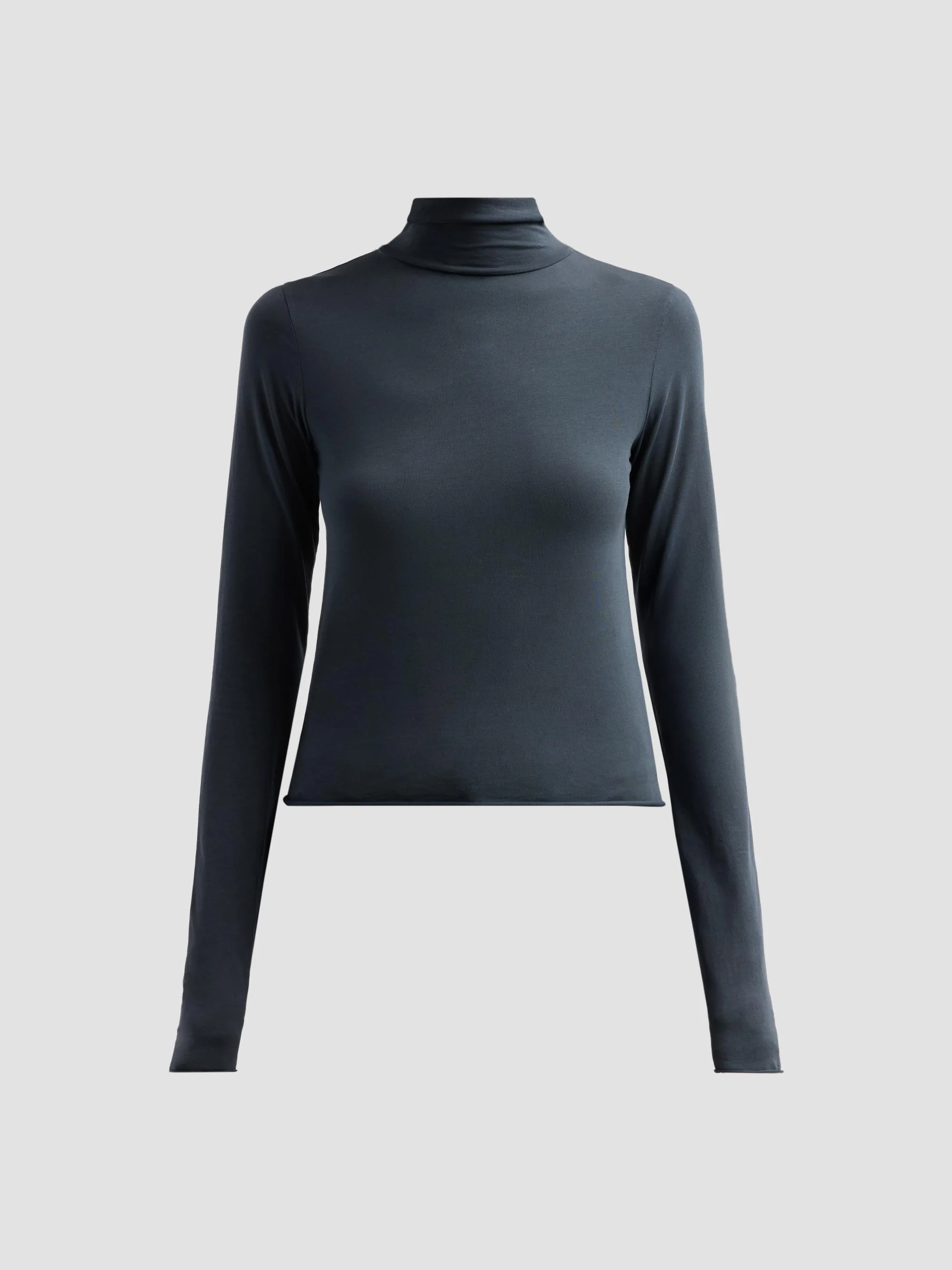Women's Stretch Cotton Turtleneck - Washed Black - 1