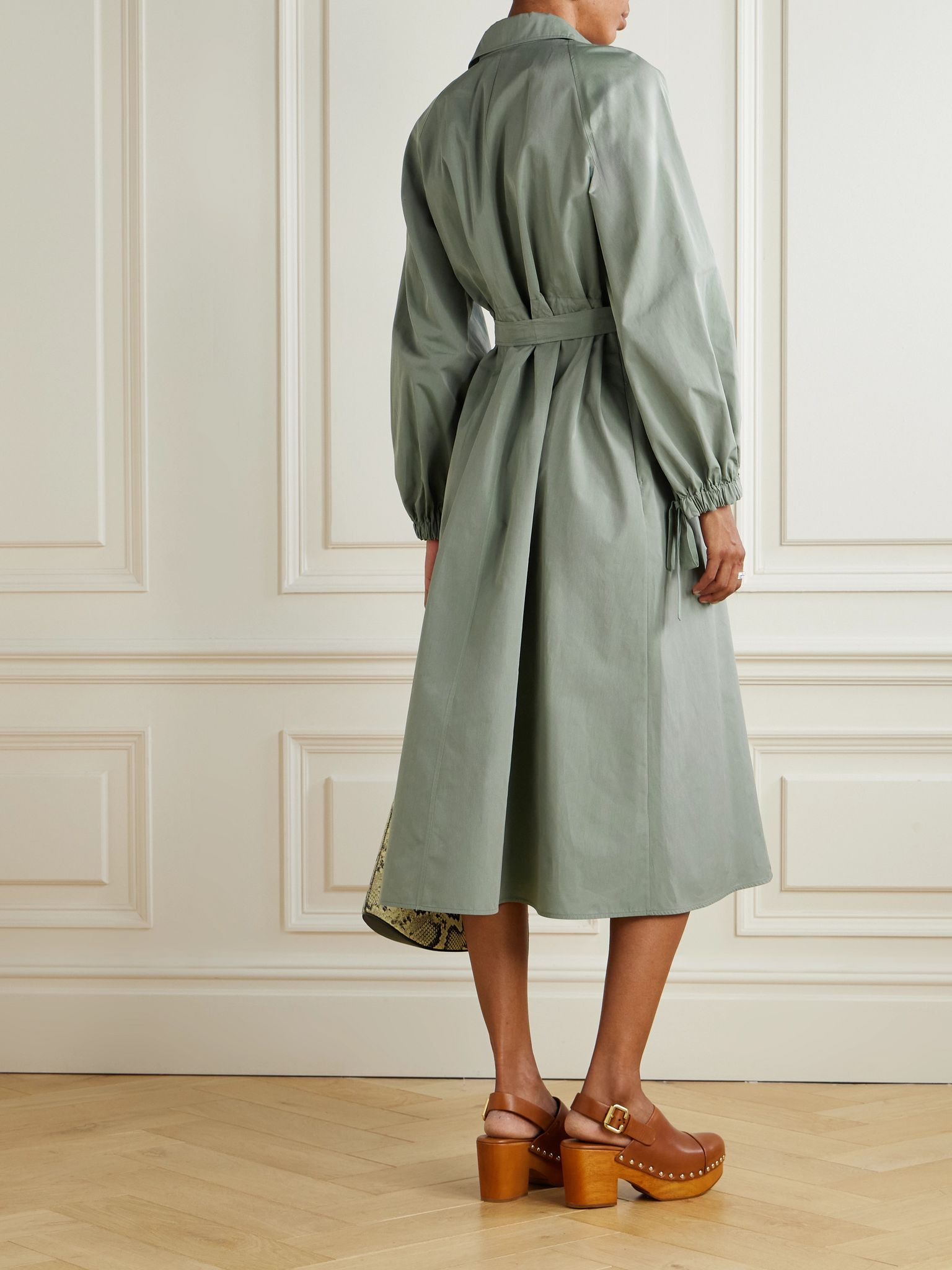 Viale belted cotton-poplin midi shirt dress Sage green - 3