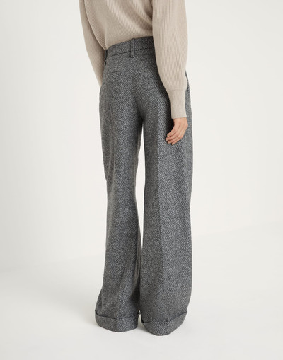 Brunello Cucinelli Virgin wool and alpaca chevron loose flared trousers with monili outlook