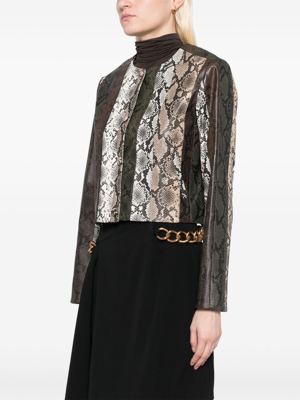 snake-embossed vegan cropped jacket - 3