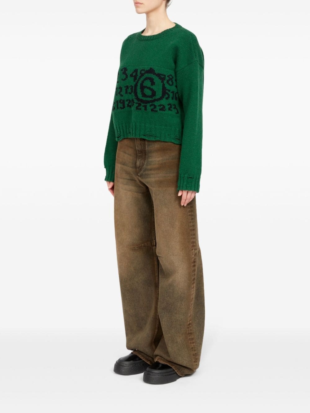 logo-intarsia distressed-effect jumper - 6
