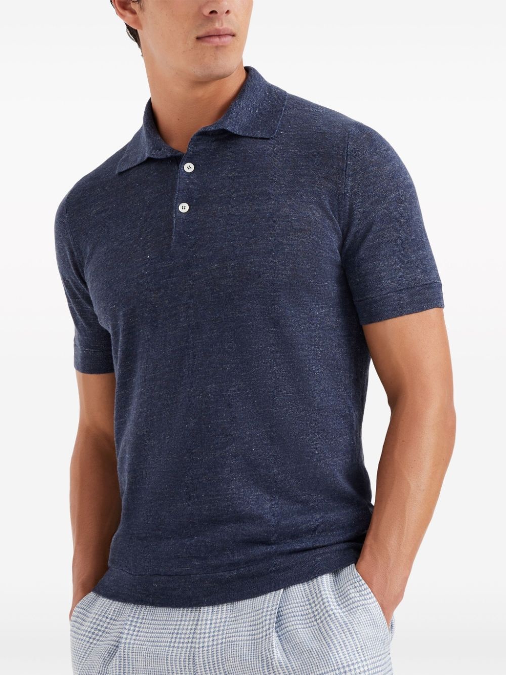 ribbed-collar slub-texture polo shirt - 2