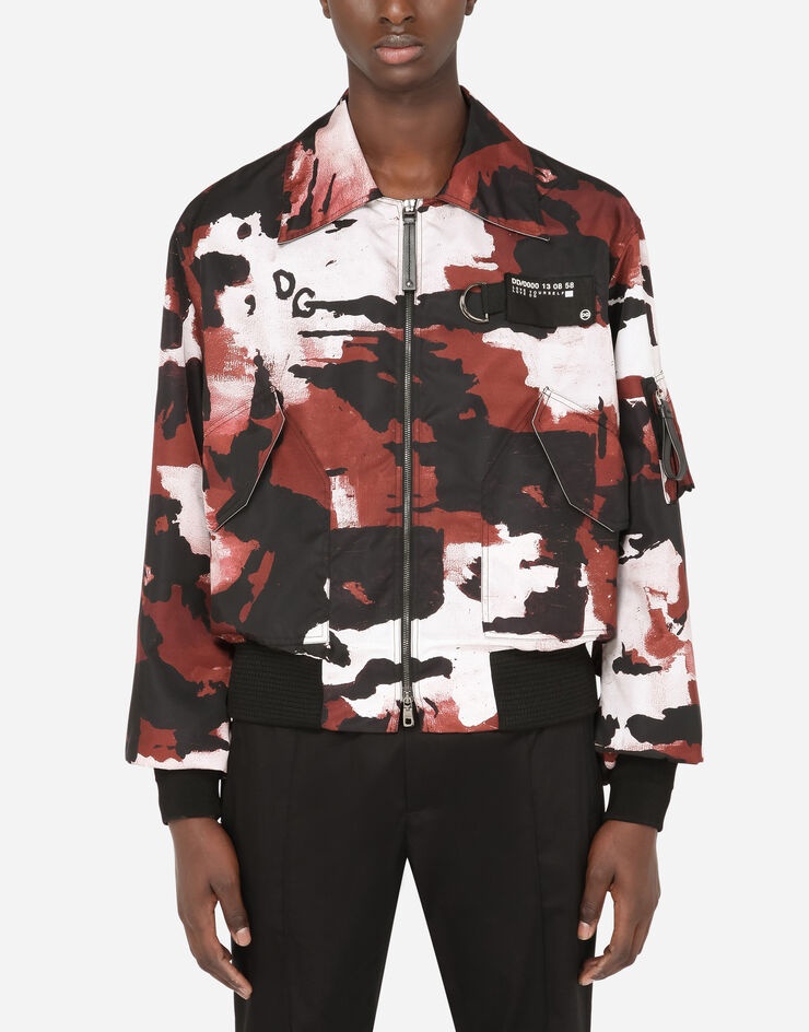 Camouflage-print nylon jacket with multiple logos - 1