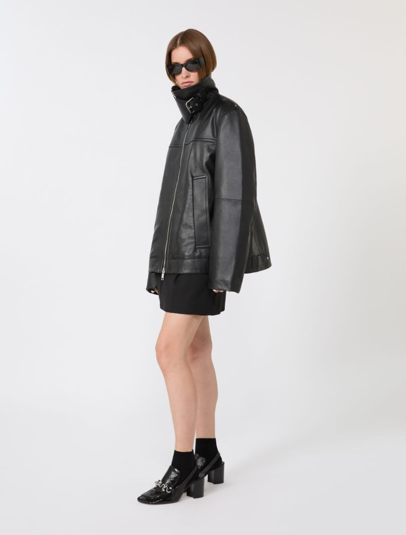 Sportmax Oversized leather heavy jacket - black outlook