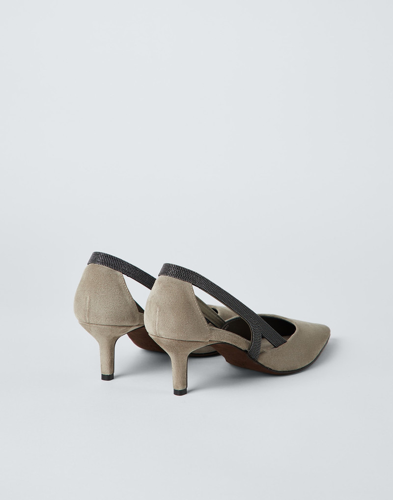 Brunello Cucinelli Suede city heels with precious straps outlook