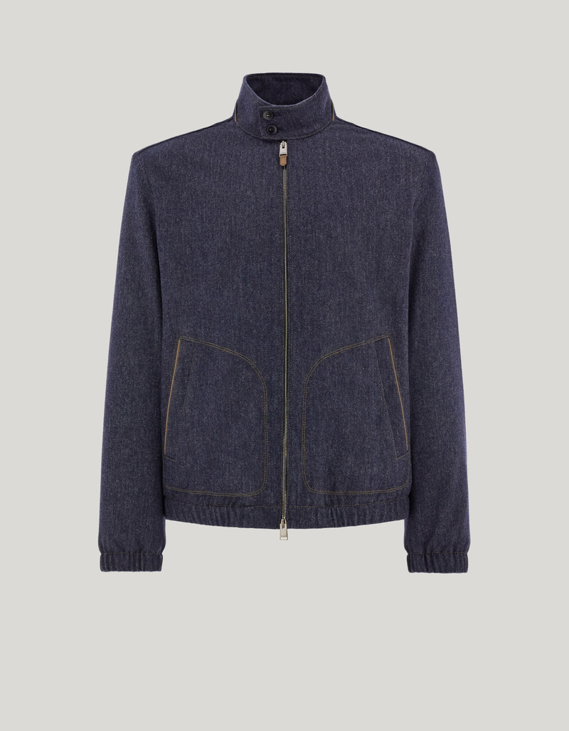 BLUE BLOUSON JACKET IN 150'S WOOL WITH A DENIM EFFECT 1