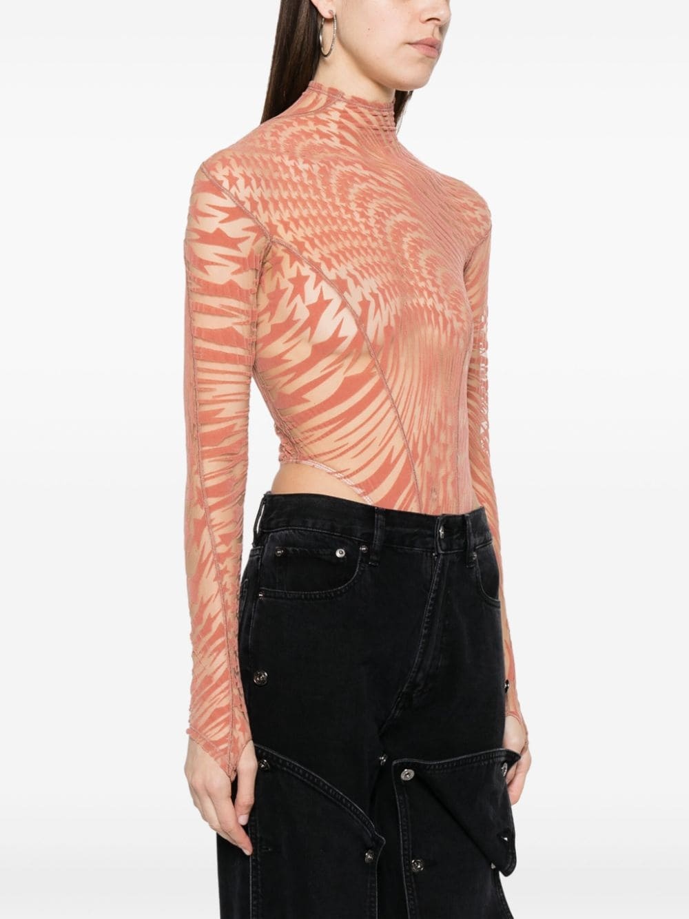 star-print mesh bodysuit - 3