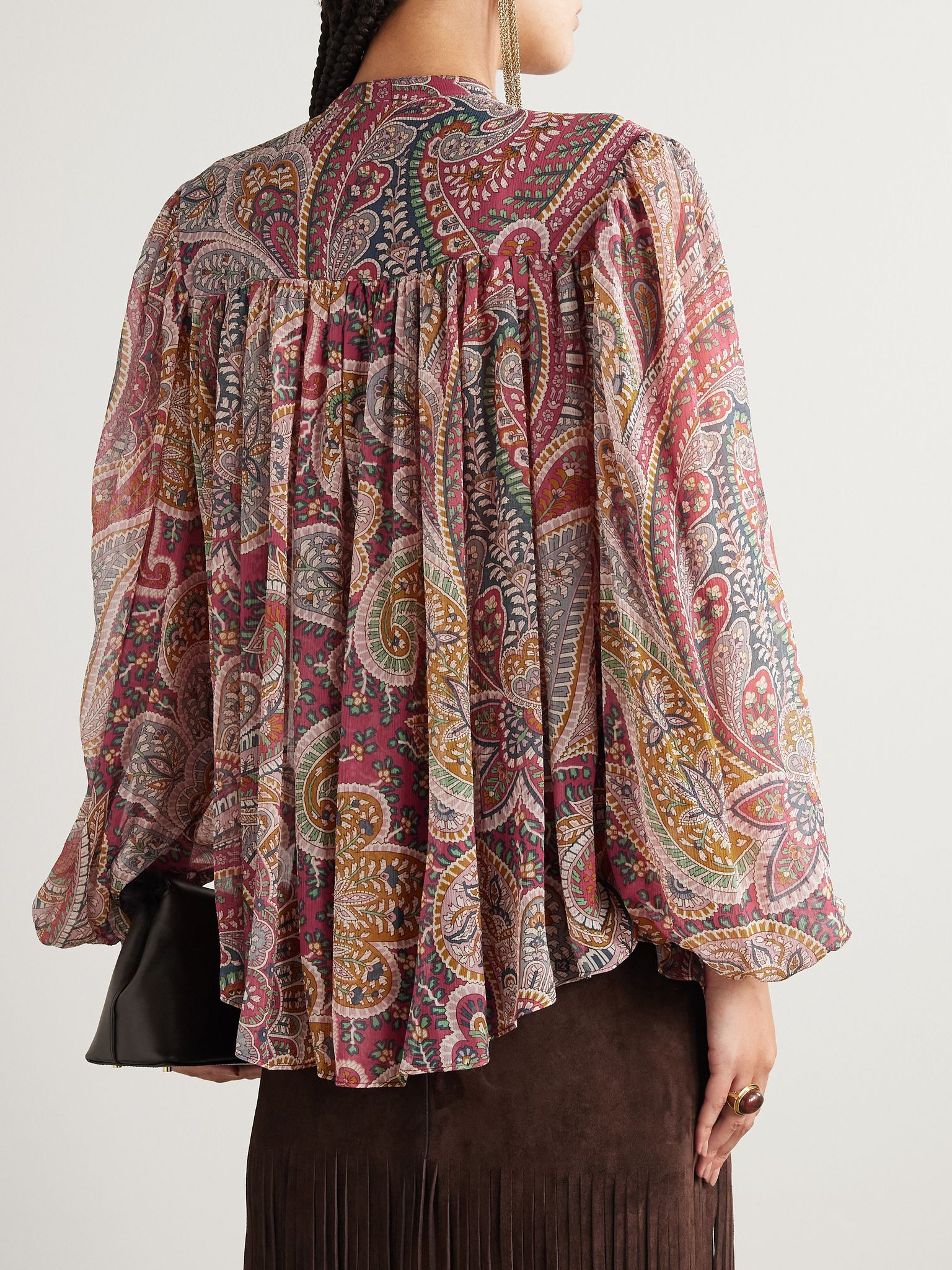 Paisley-print silk-crepon shirt Red - 4