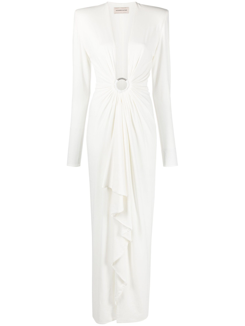 plunge-neck draped gown - 1