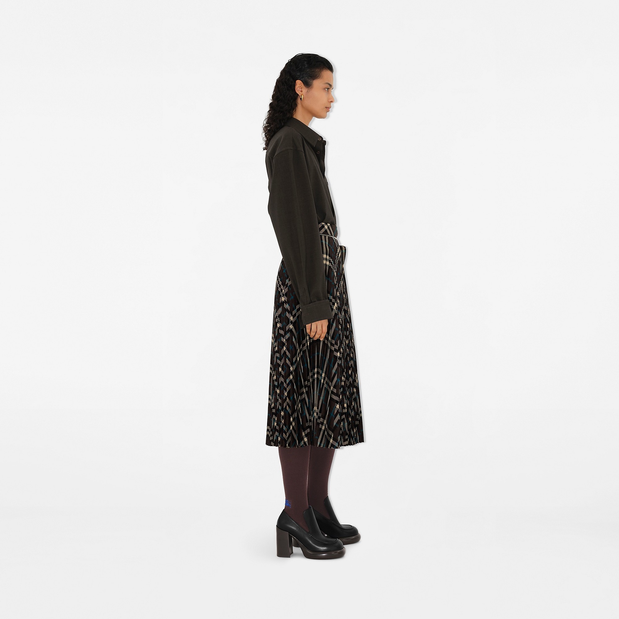 Pleated Check Wool Blend Skirt - 3
