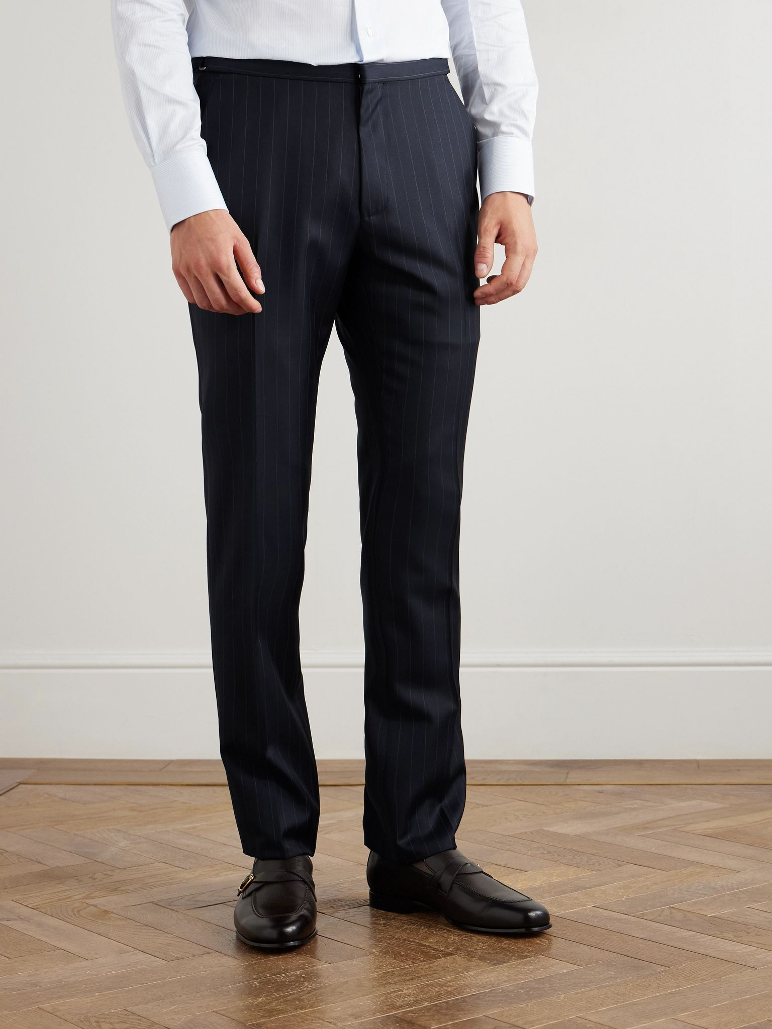 Dyllan Slim-Fit Pinstriped Wool-Twill Suit Trousers Navy - 3