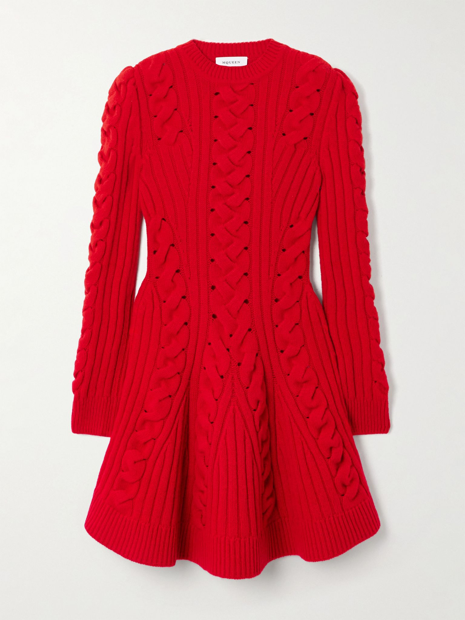 Ribbed and cable-knit wool and cashmere-blend mini dress Red - 1