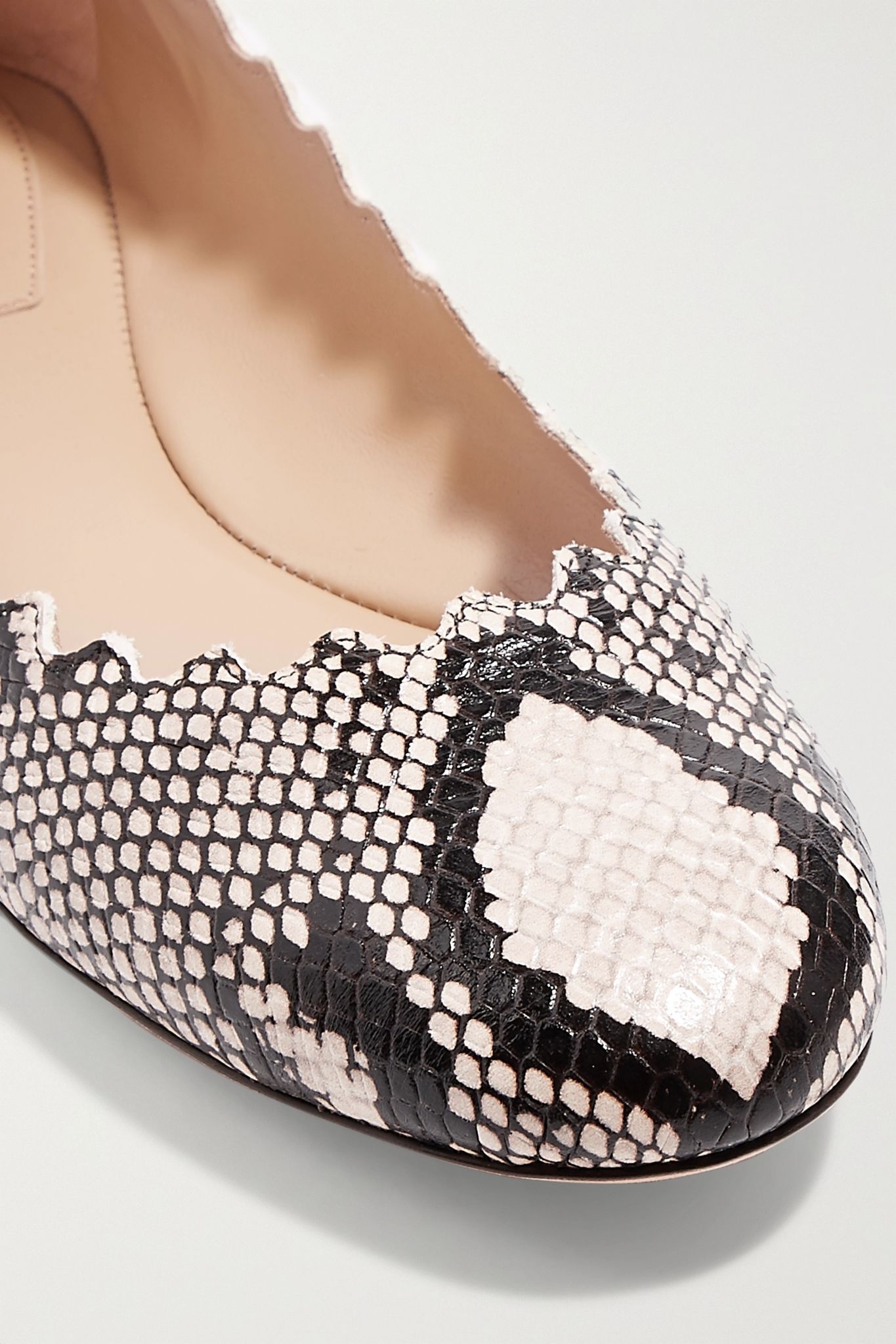 Lauren scalloped snake-effect leather ballet flats - 5