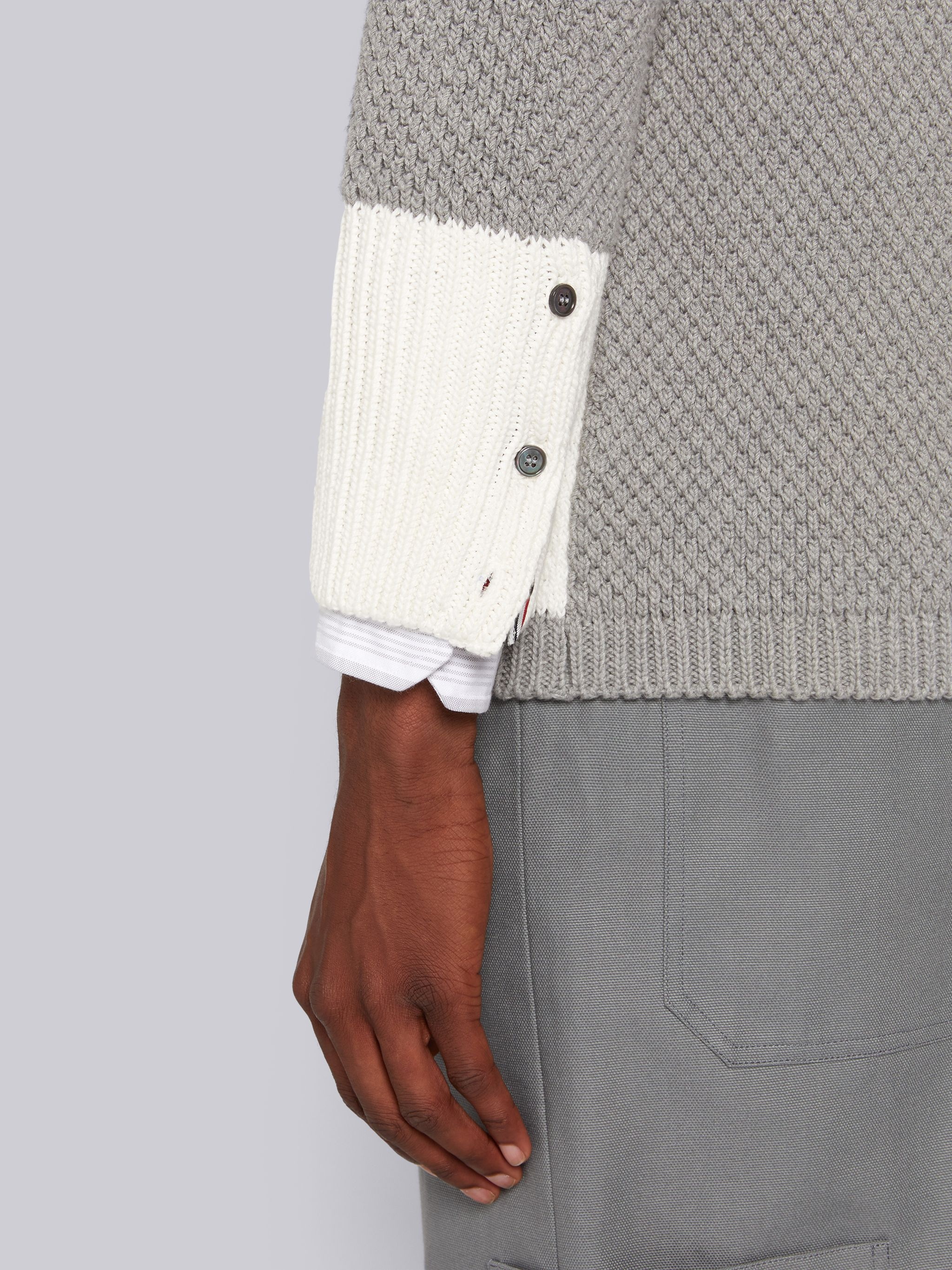 Light Grey Fun-Mix Seed Stitch Cotton 4-Bar High Neck Cardigan - 6