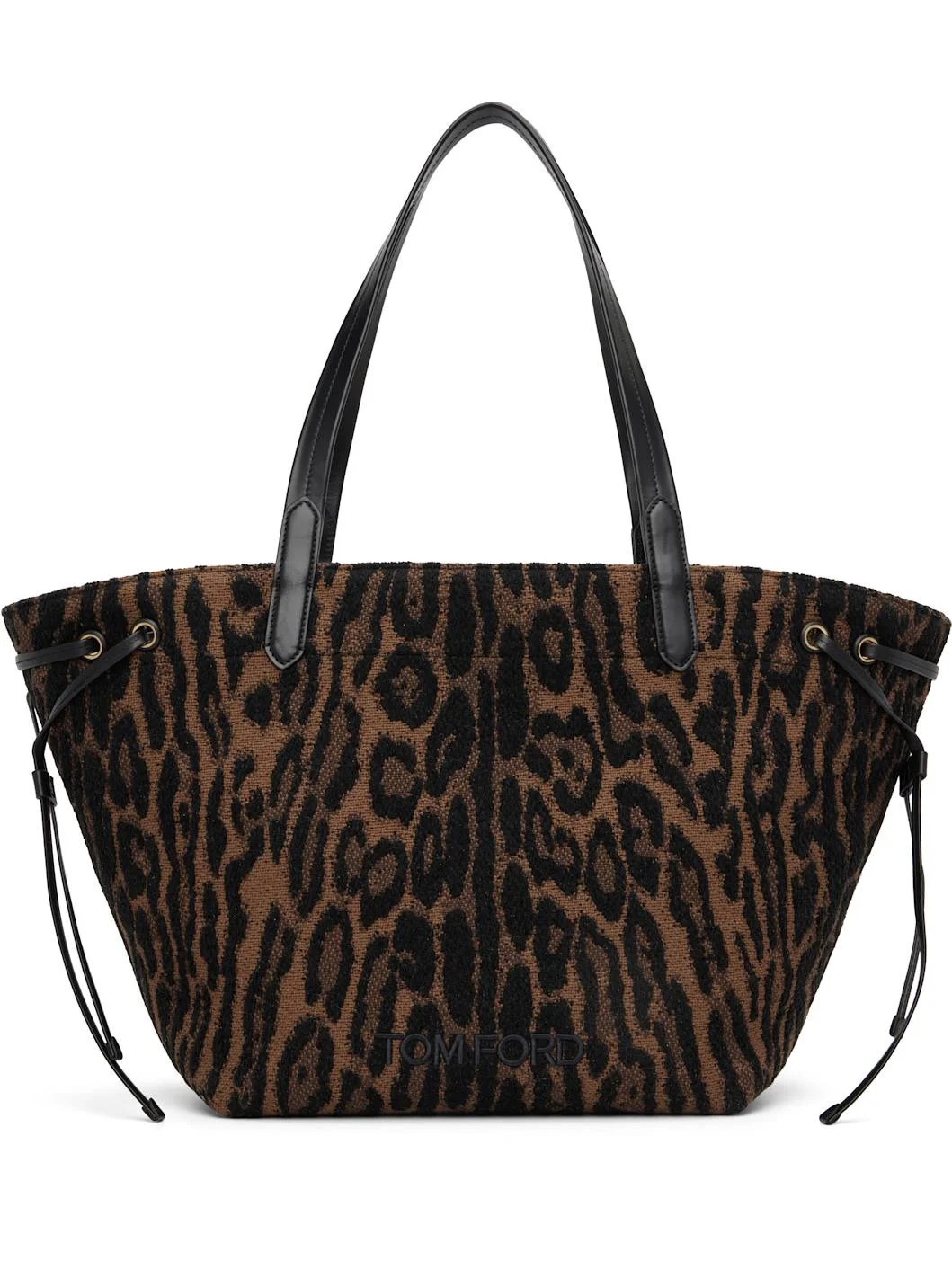 Brown & Black Jacquard & Calfskin Large Tote - 1