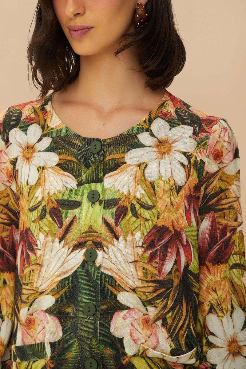 FARM RIO Multicolor Botanical Forest Knit Cardigan outlook