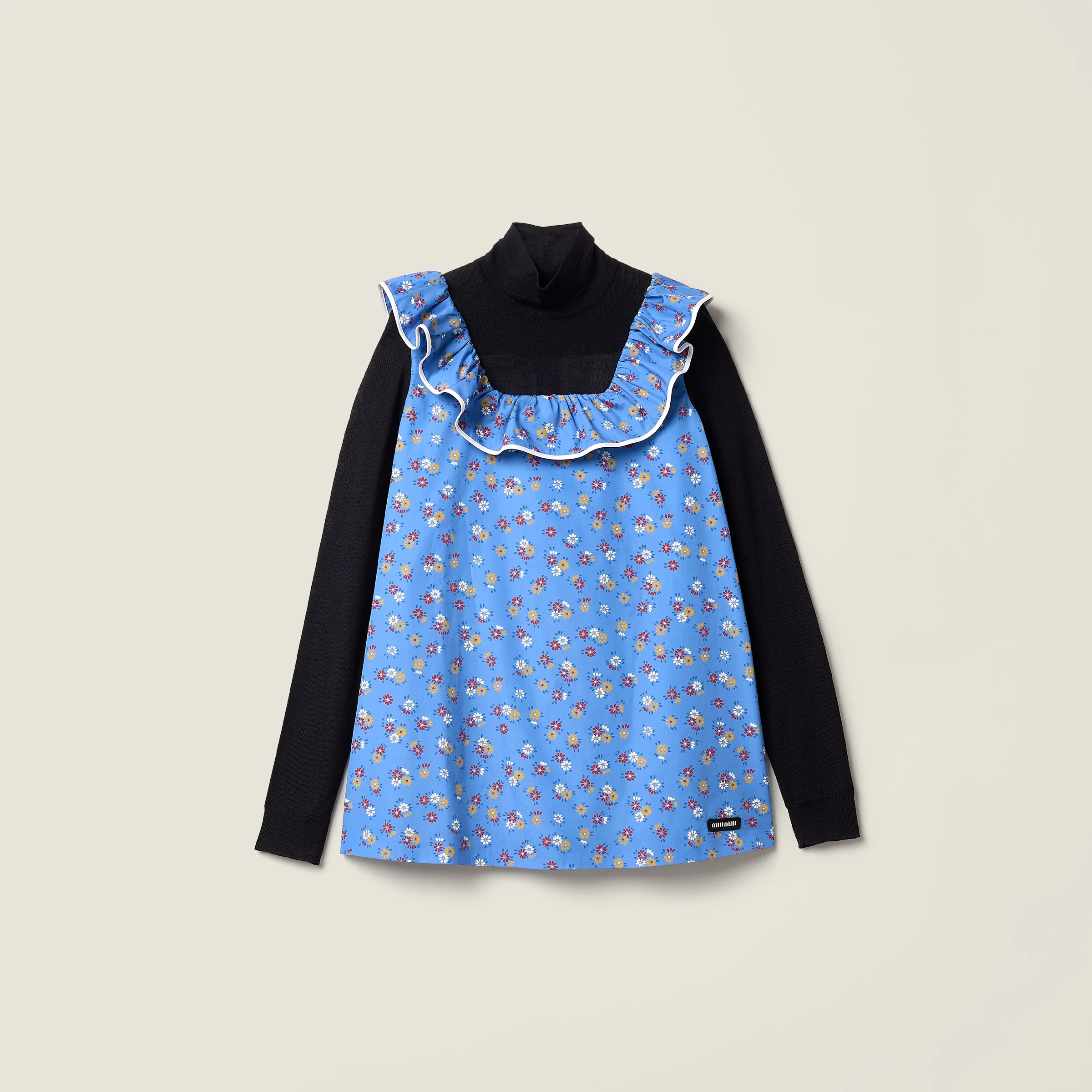 Poplin and wool knit top - 1