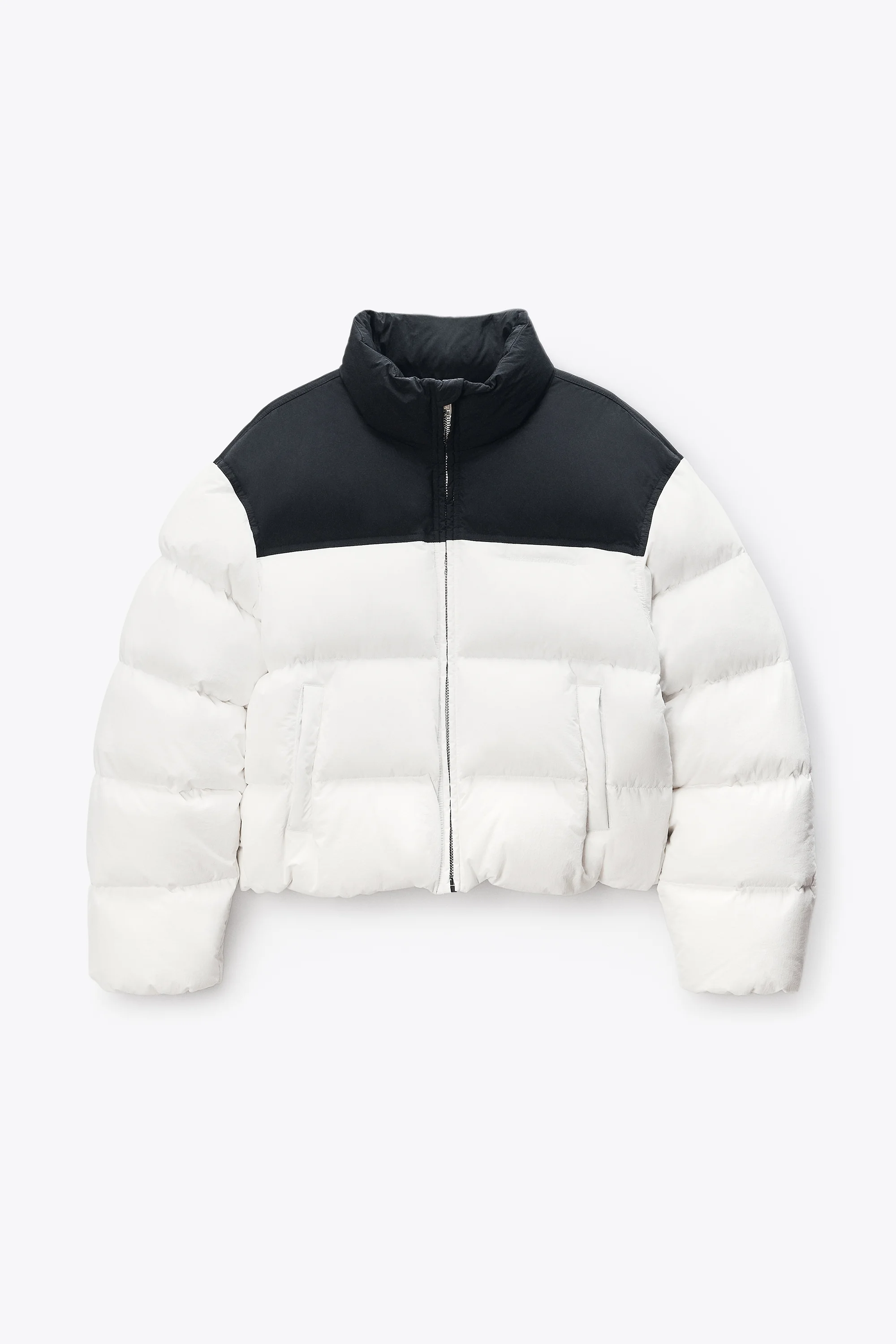 Black & White Matte Nylon Puffer Jacket - 1