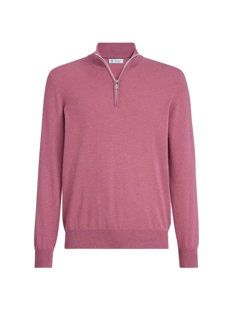 Men's Cashmere Sweater with Half Zip - Coral 1