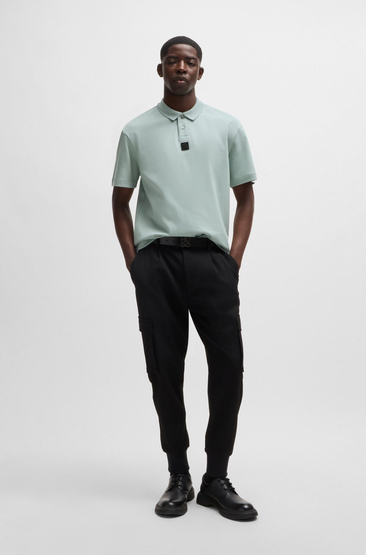 INTERLOCK-COTTON POLO SHIRT WITH STACKED LOGO - 4