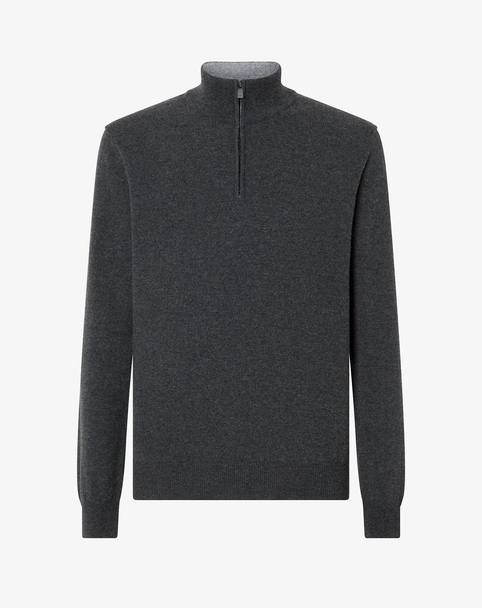 Anthracite grey zip-up wool and cashmere turtleneck - 1