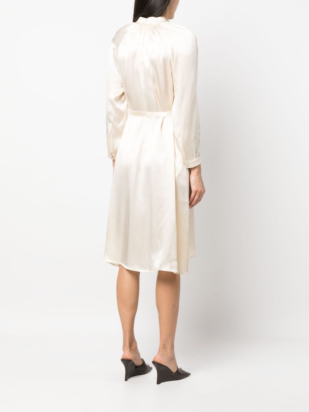 long-sleeve wraparound silk dress - 4