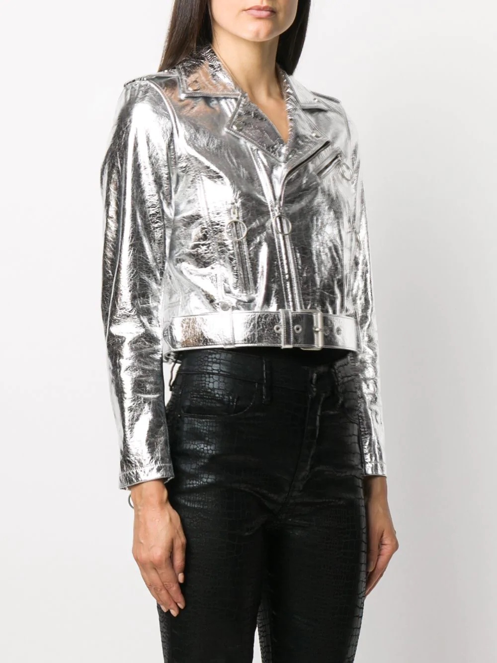 metallic leather biker jacket - 3