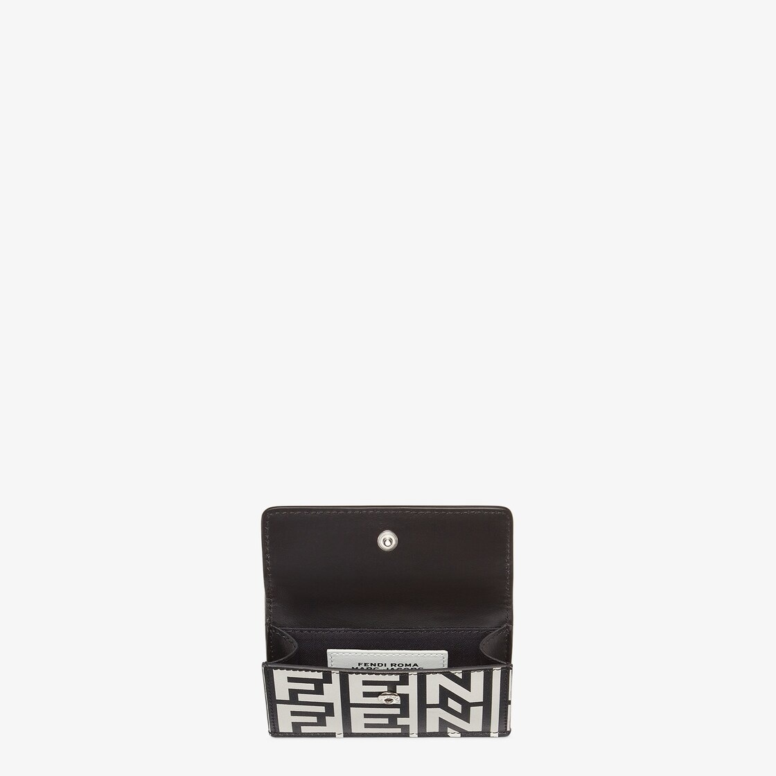 Fendi Roma card holder with three card slots and a coin purse with a snap button. Made of printed na - 3