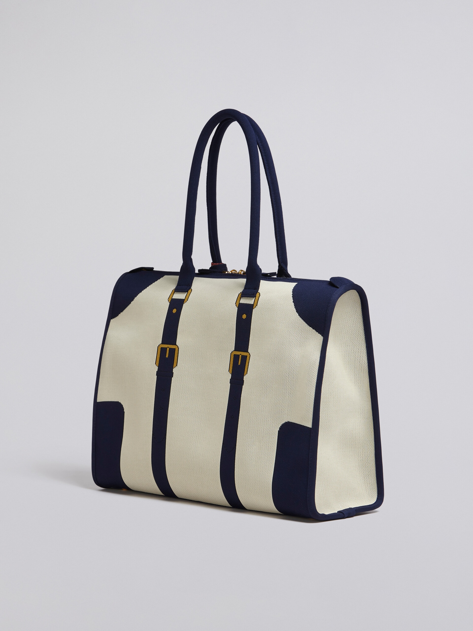 WHITE AND BLUE TROMPE-L'ŒIL JACQUARD TRAVEL BAG - 3