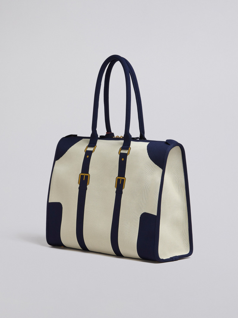 WHITE AND BLUE TROMPE-L'ŒIL JACQUARD TRAVEL BAG 3