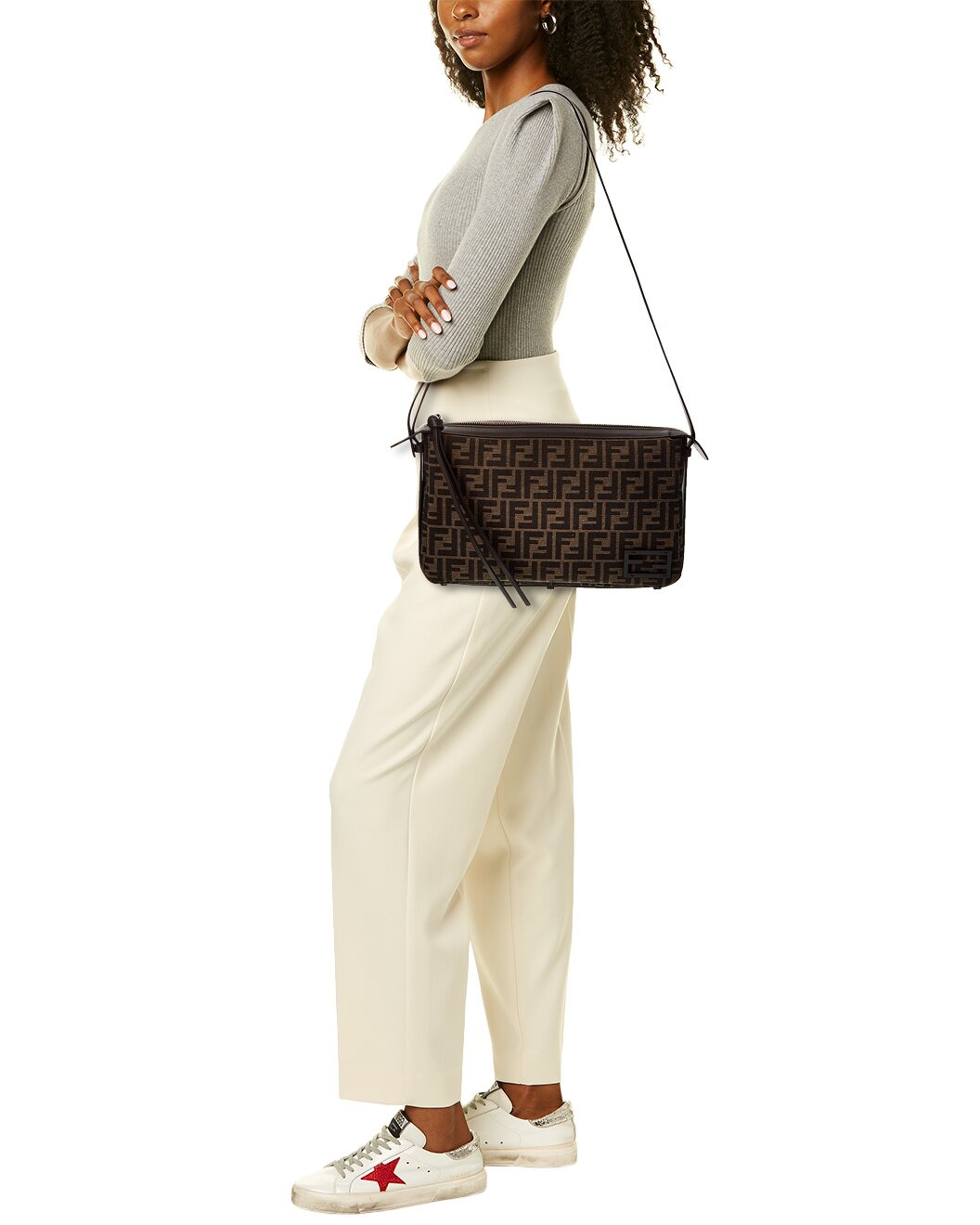 FENDI Simply Medium FF Jacquard & Leather Shoulder Bag - 4