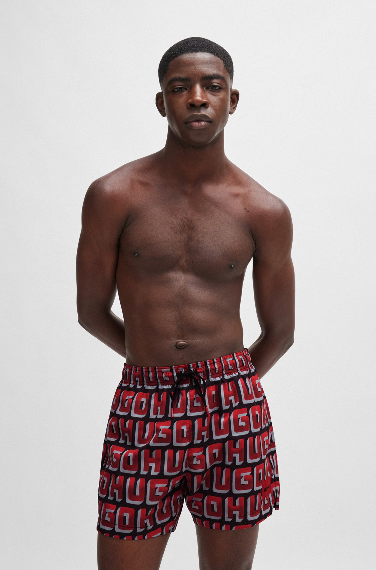 QUICK-DRY SWIM SHORTS WITH ALL-OVER LOGO PRINT - 2