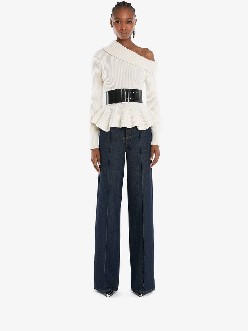 Alexander McQueen One-shoulder Peplum Jumper in Ivory outlook