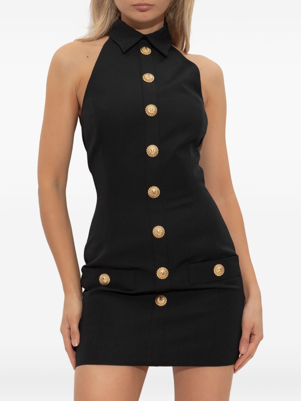 halterneck buttoned mini dress - 3