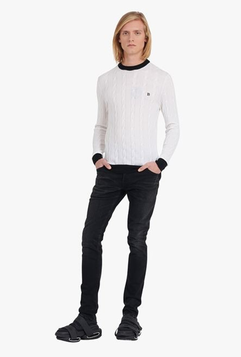 Balmain White merino wool sweater with embroidered black Balmain monogram outlook