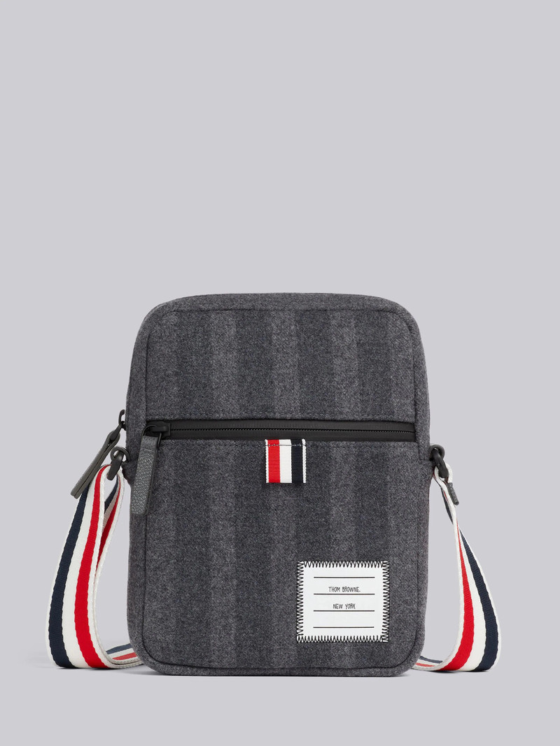 Medium Grey Double Face Melton 4-Bar Stripe Strap Camera Bag 1
