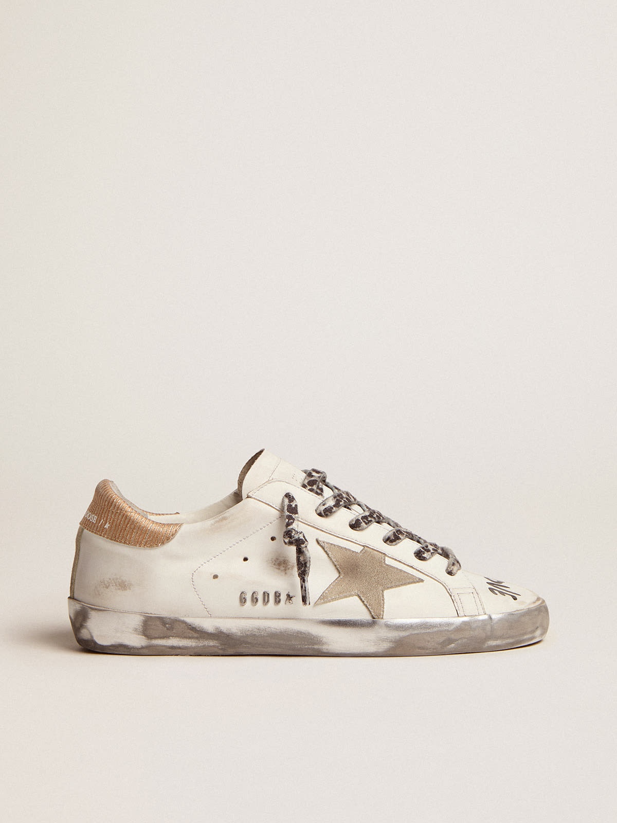 Super-Star sneakers in white leather with ice-gray suede star and contrasting black lettering - 1