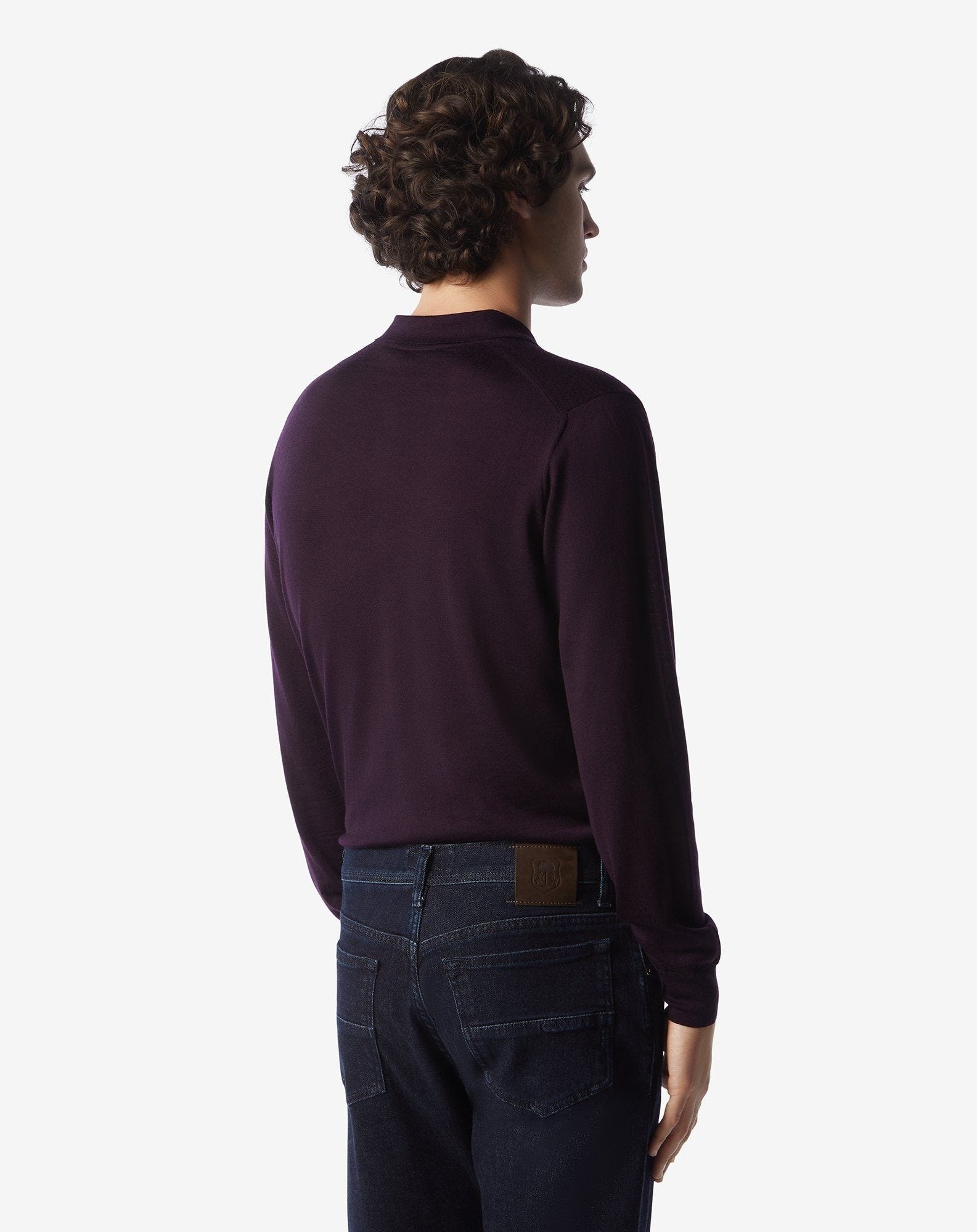 Purple 120's extra-fine wool button-up polo - 4