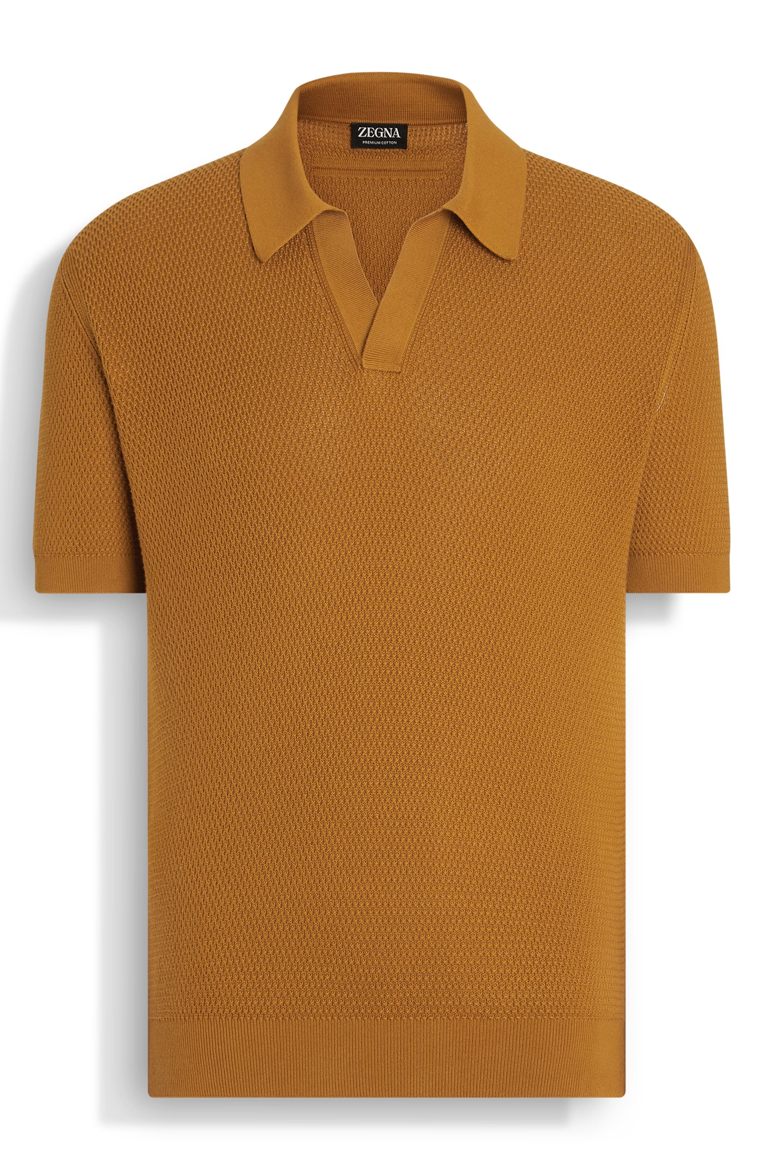 ZEGNA Premium Waffle Knit Cotton Polo Sweater in Dark Yellow Solid at Nordstrom - 4