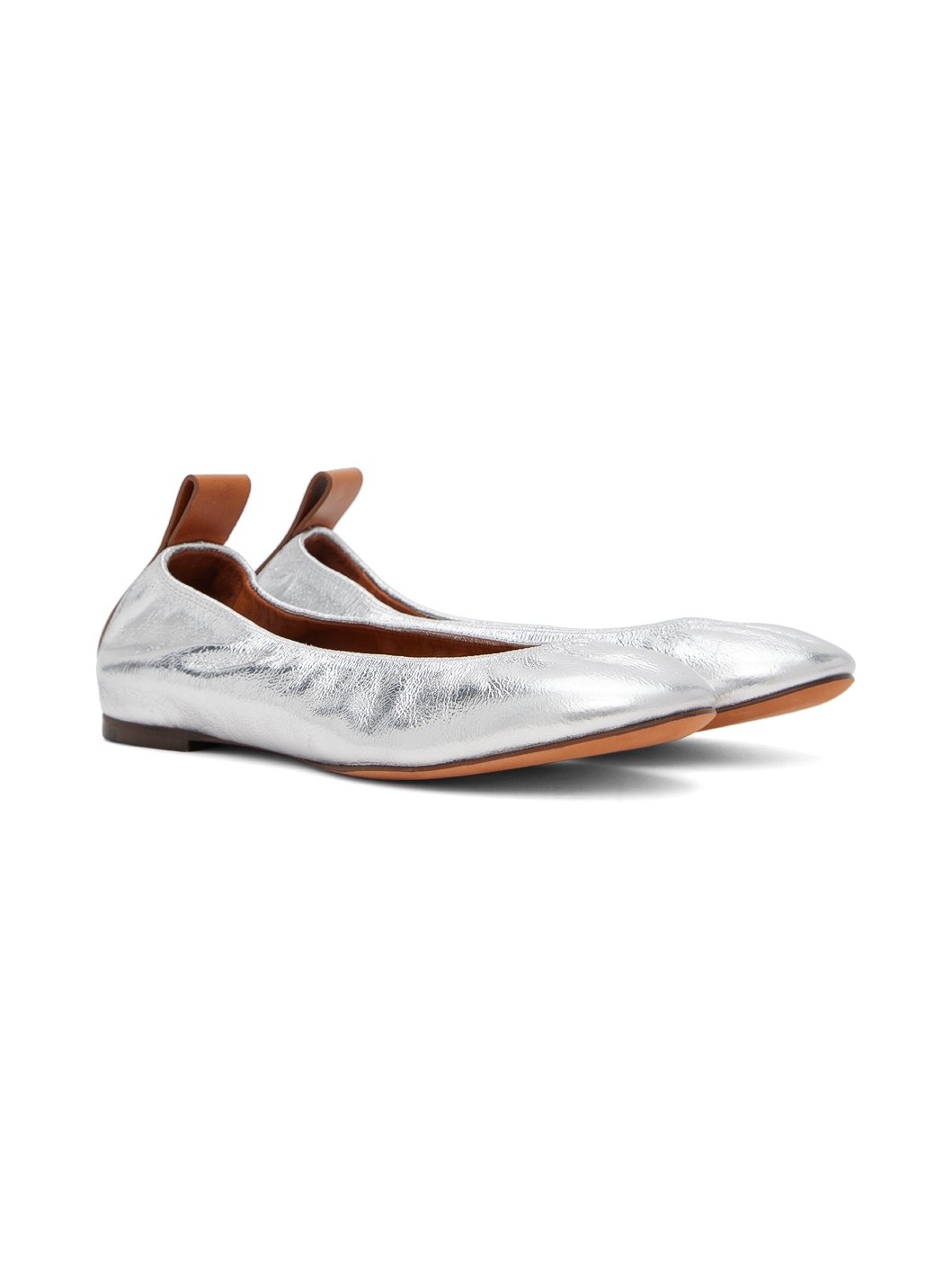 Silver Leather Ballerina Flats - 4