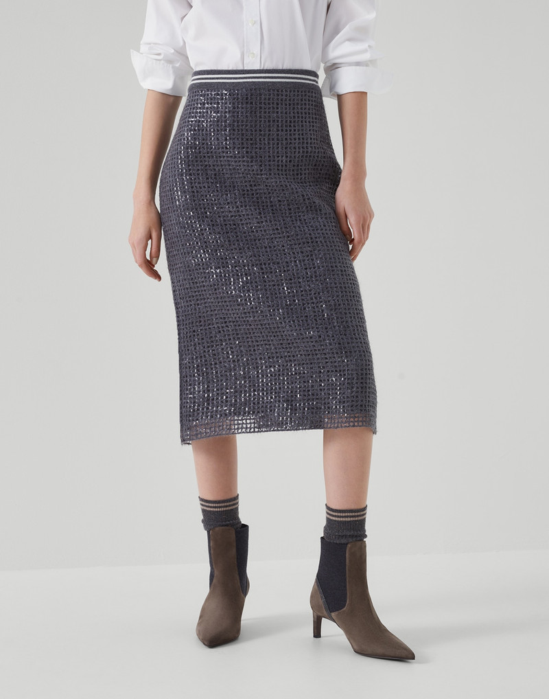 Dazzling net embroidery straight skirt in mohair and wool 1