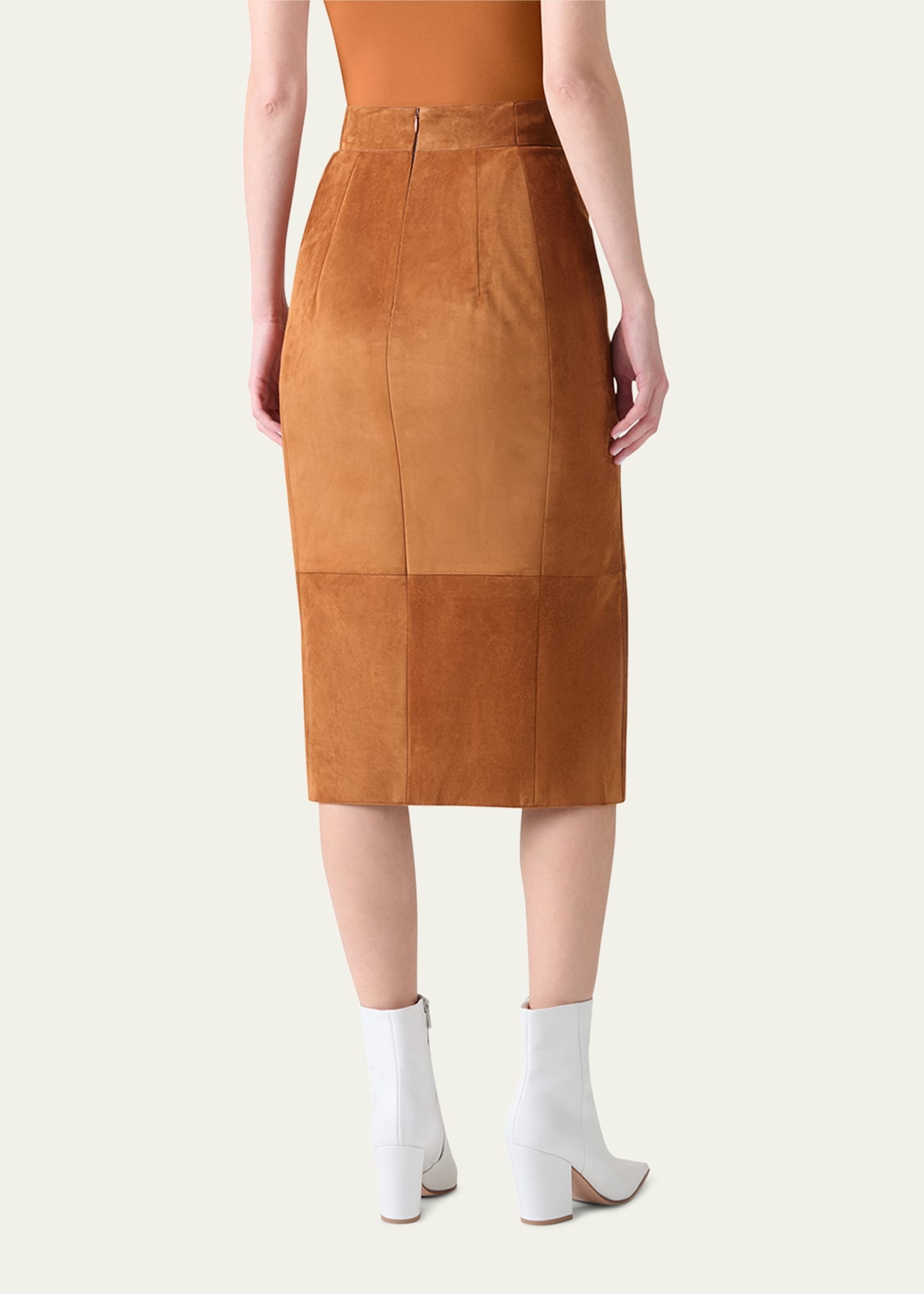 Lamb Suede Slit Midi Pencil Skirt - 3