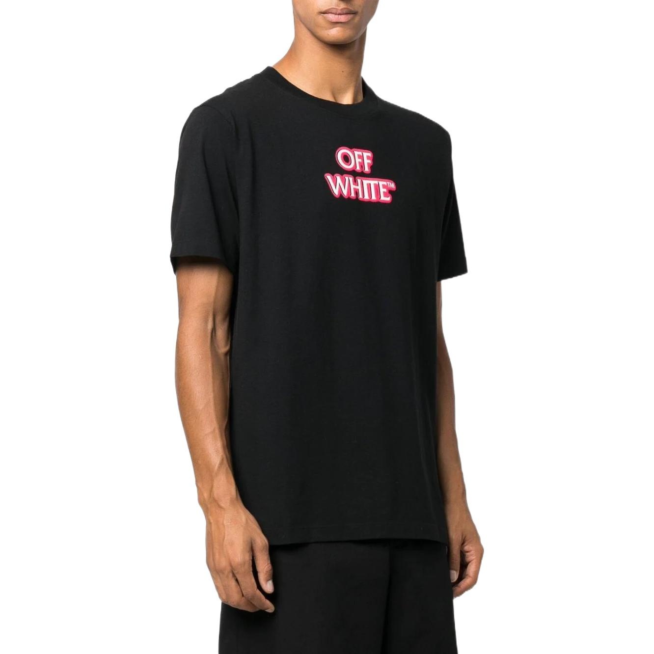 Men's Off-White SS22 Alphabet Logo Printing Round Neck Short Sleeve Loose Fit Black T-Shirt OMAA027F - 3