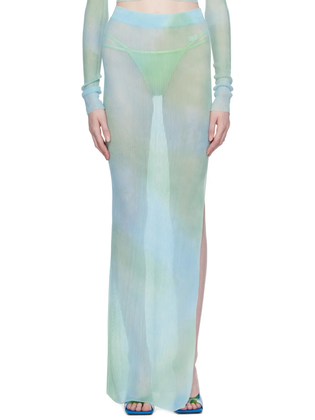 Blue Tie-Dye Midi Skirt - 1