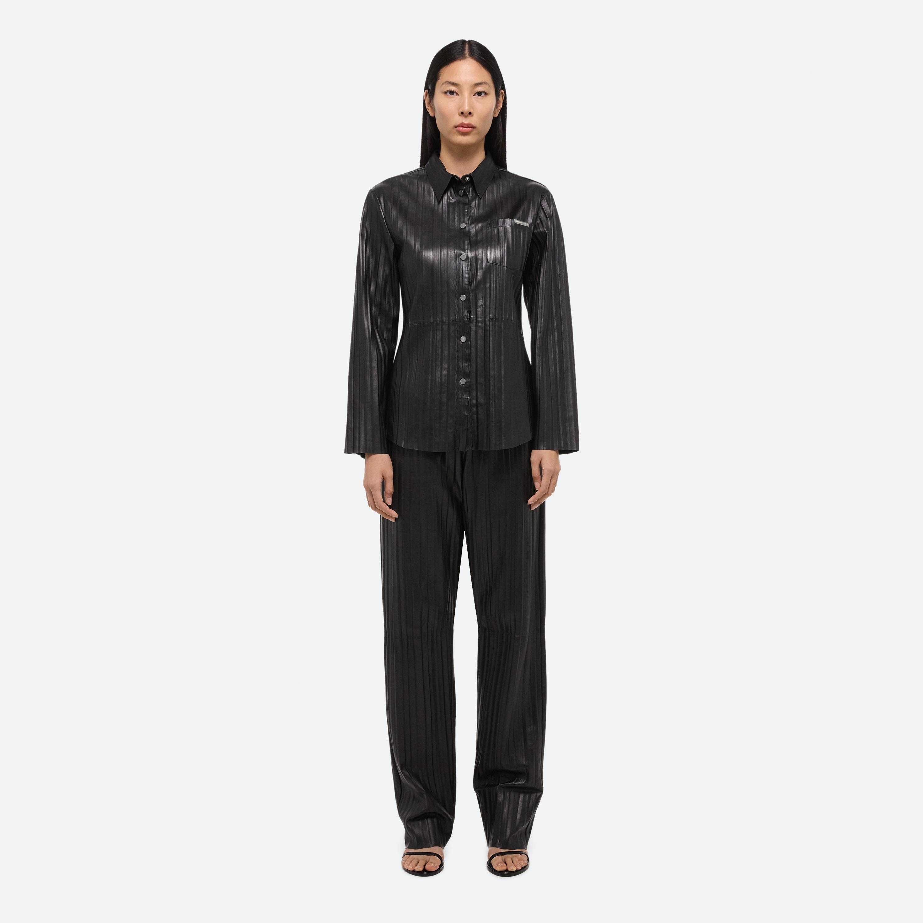 PLEATED LEATHER CLASSIC SHIRT - 3