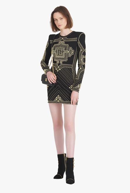 Short black dress with embroidered gold-tone studs - 2