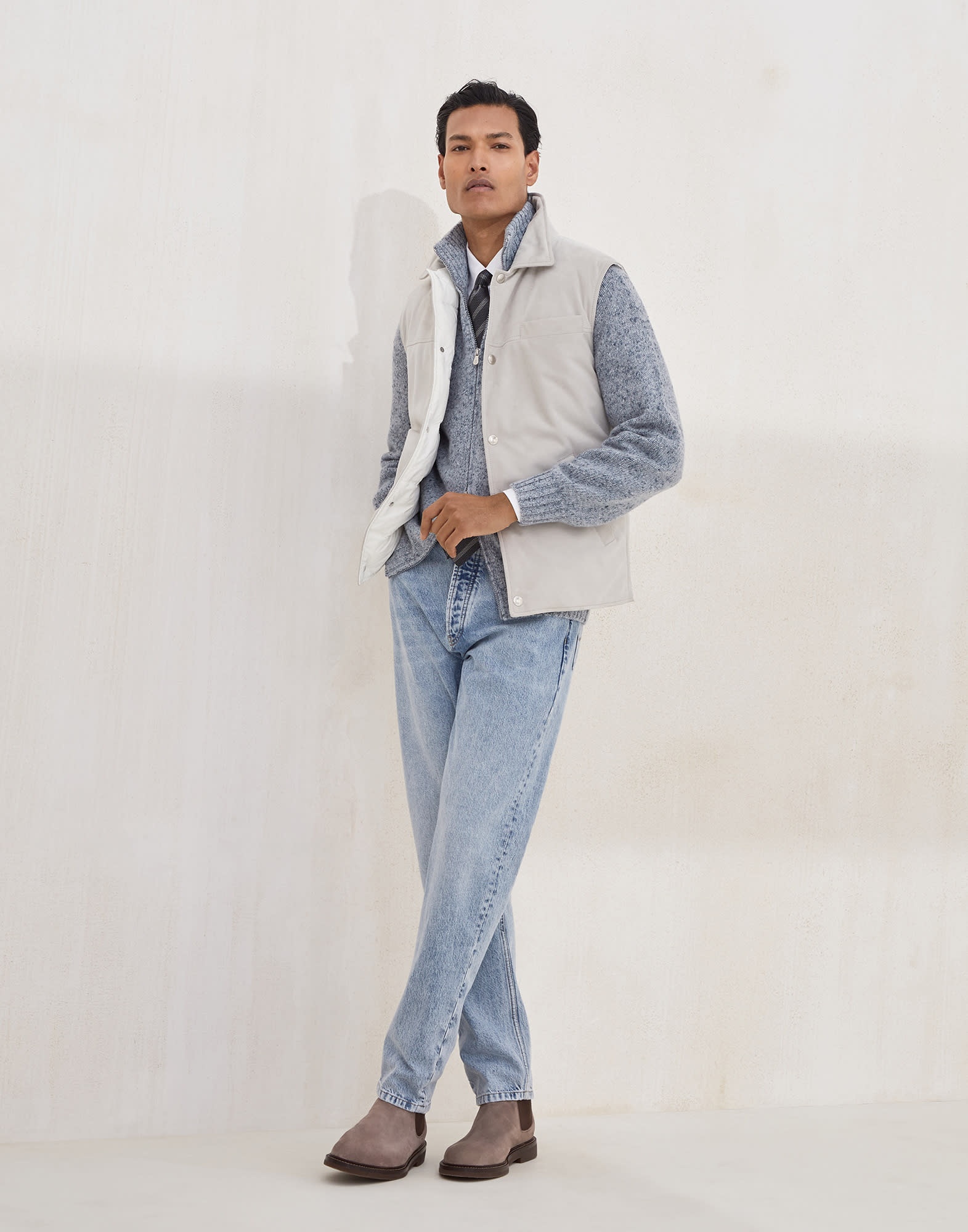 Flecked cashmere cardigan with zipper - 5