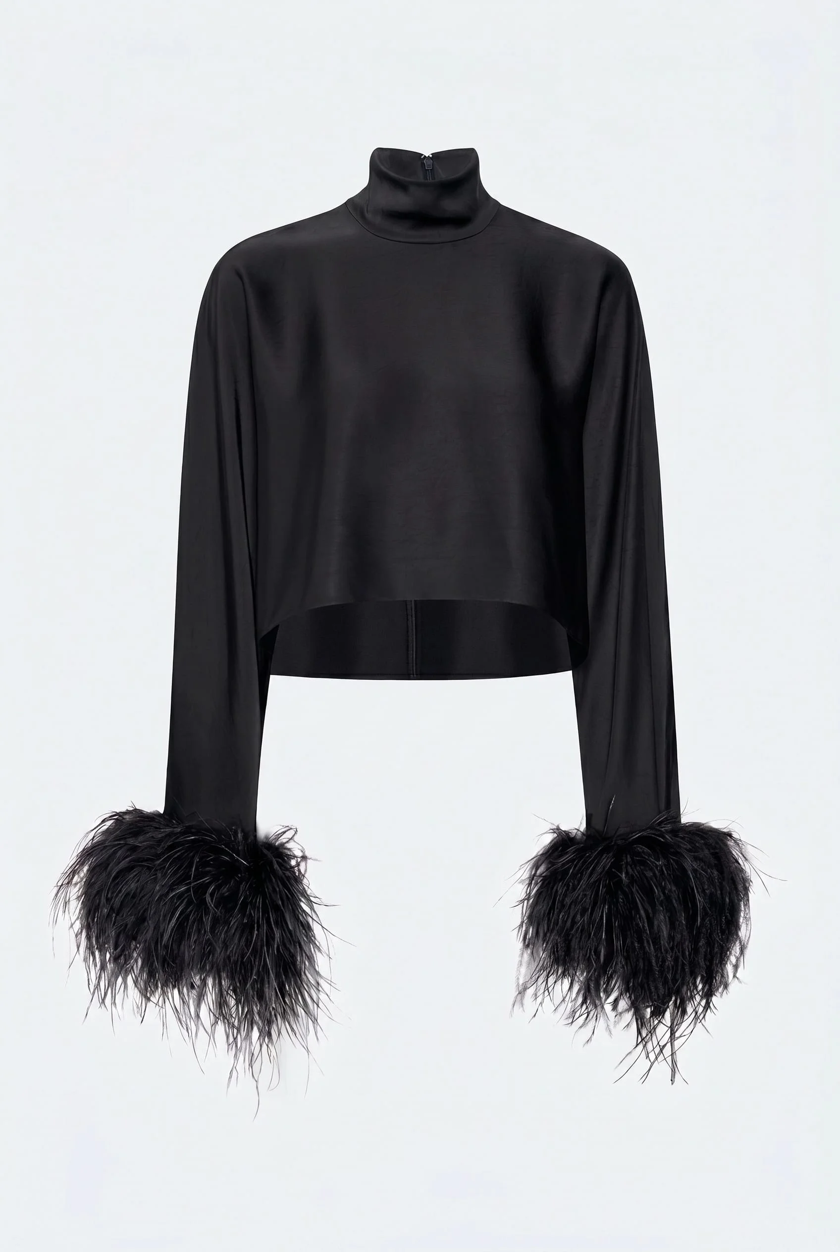 Lightweight Satin Caftan Top With Feathers - 1